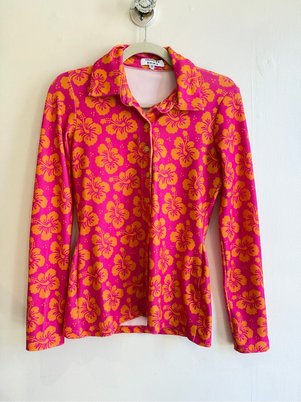 Frankie's Bikinis Pink and Orange Floral Button-Down Top